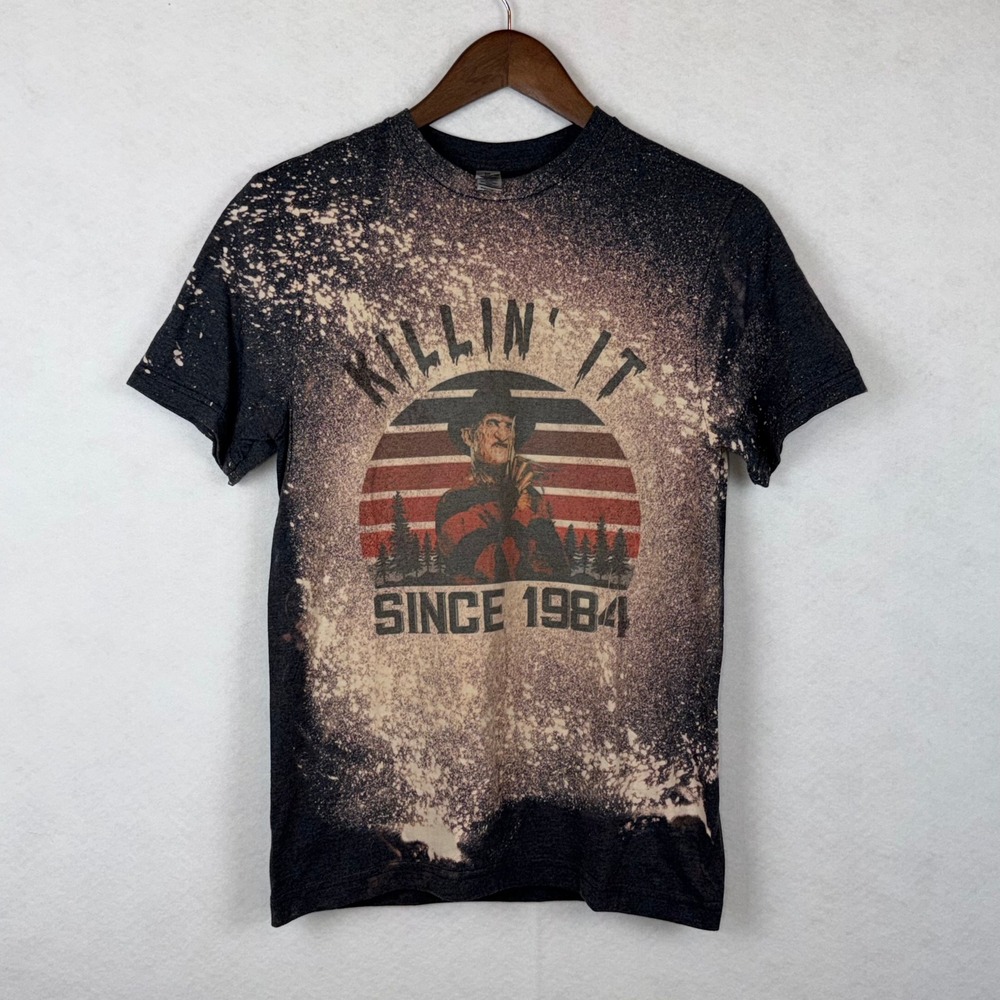 Gildan Freddy Krueger Shirt Small Black Bleached Horror Movie 1984 Graphic Tee